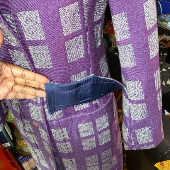 AUTHENTIC VTG Purple💜’Window-Checkered’ Long Coat - Picture 4 of 5